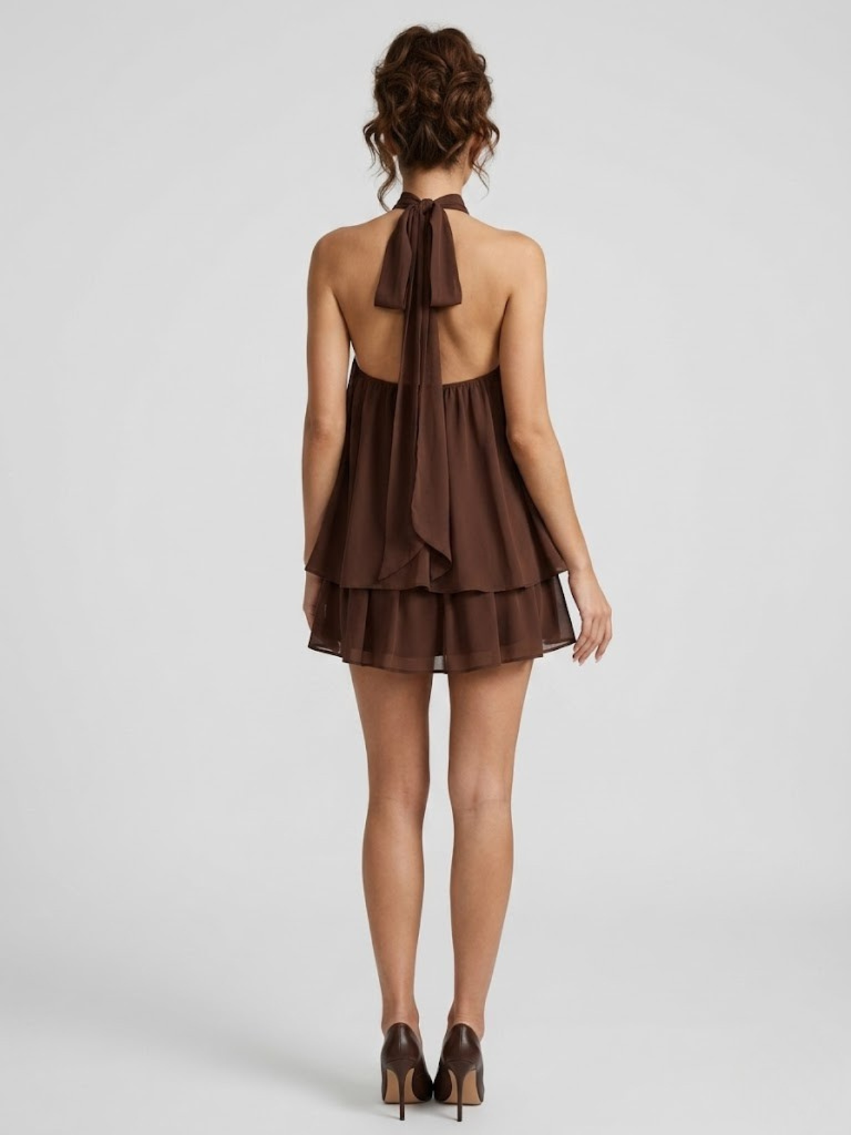 Mini dress for women halter neck backless tie ruffled skirt