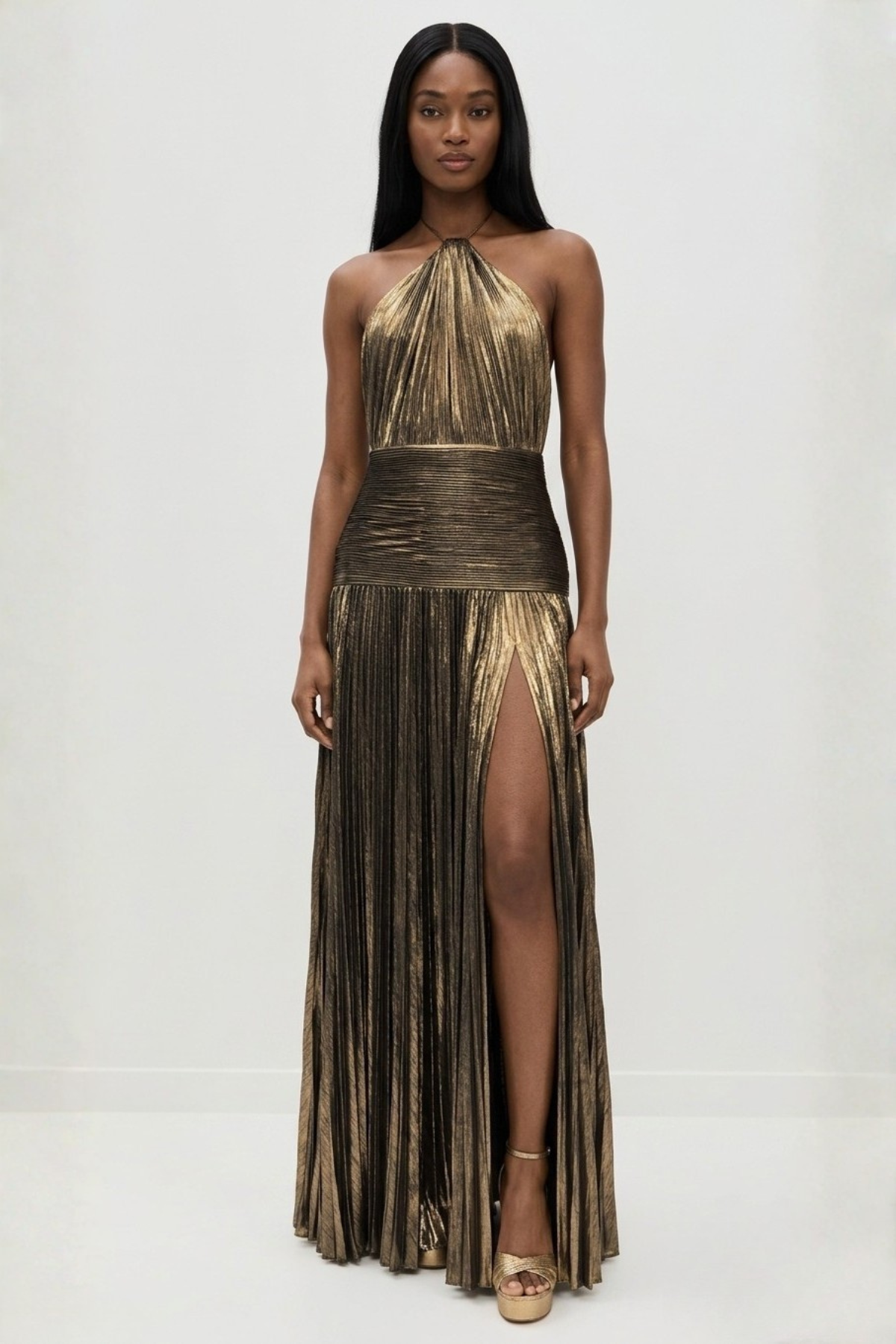 Maxi dress for women halter neck pleated slit backless