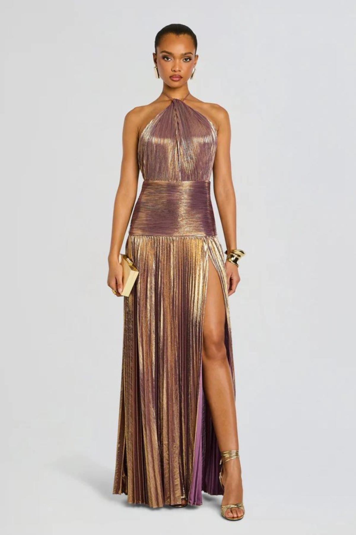 Maxi dress for women halter neck pleated slit backless