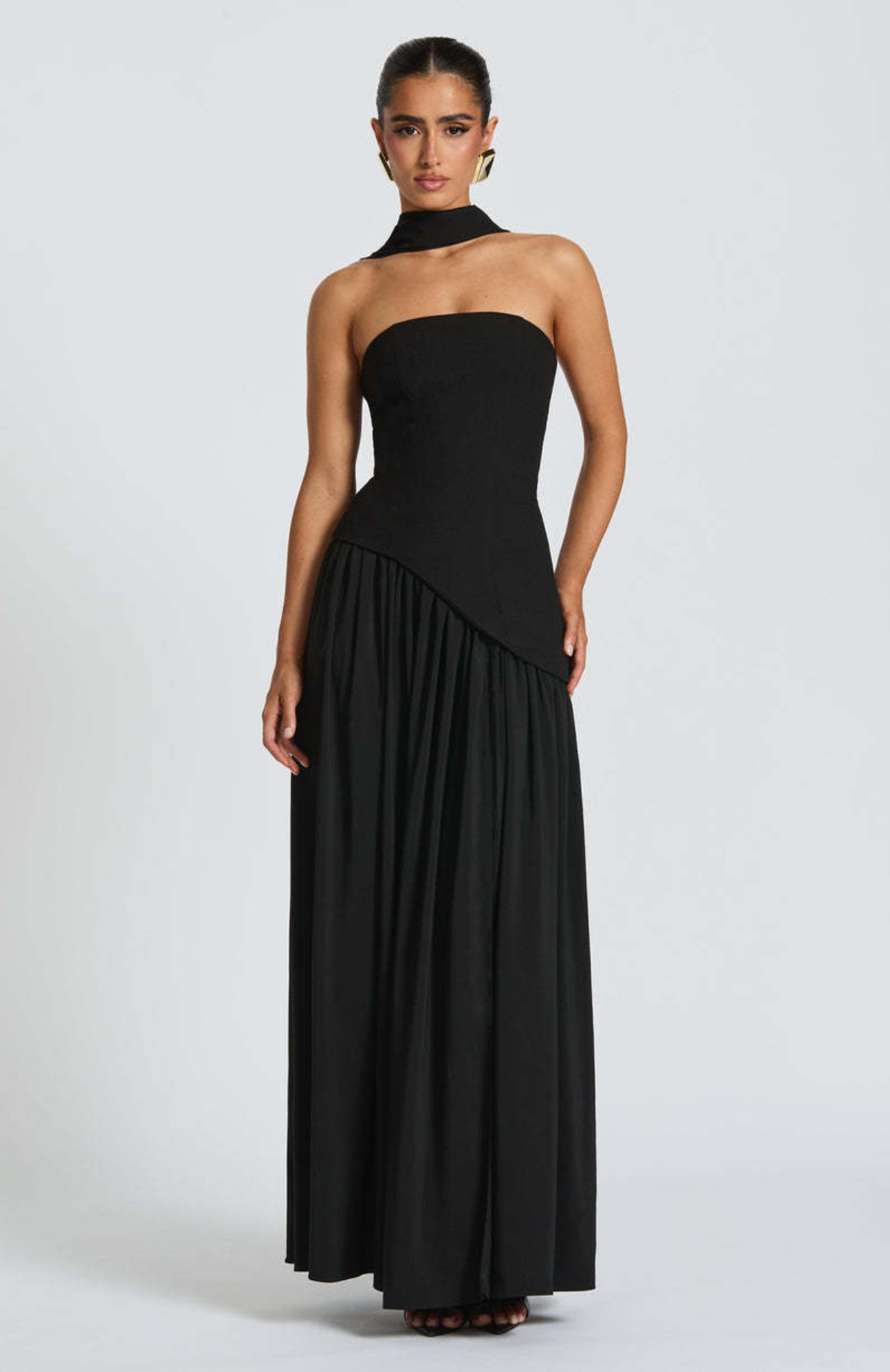 Maxi dress for women strapless scarf collar corset back high slit