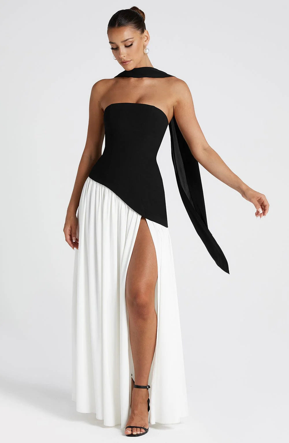 Maxi dress for women strapless scarf collar corset back high slit