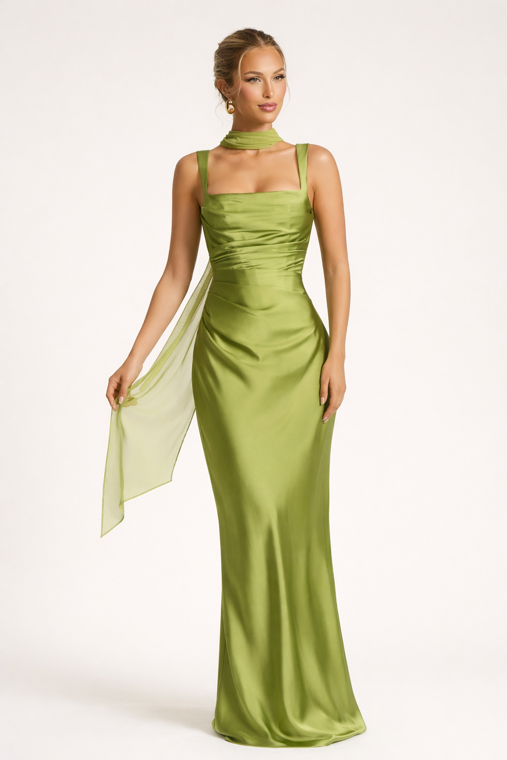 Maxi dress for women fitted cut square neck lace-up back