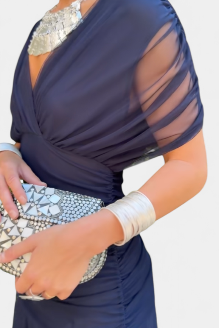 Maxi dress for women off-the-Shoulders ruched waist twisted neckline