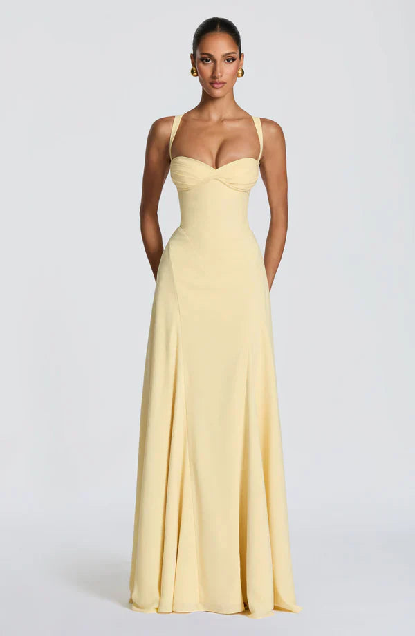 Maxi dress for women thin straps lace-up back sweetheart neckline