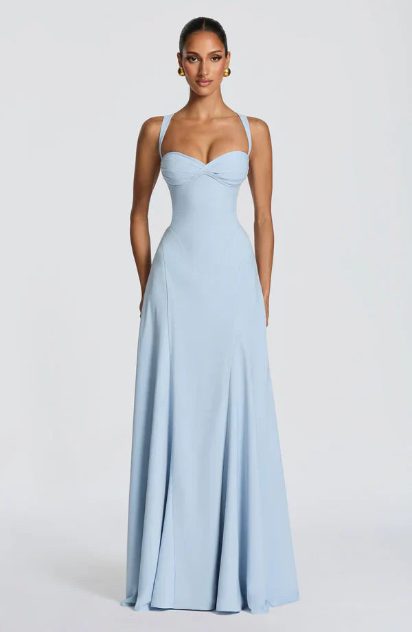 Maxi dress for women thin straps lace-up back sweetheart neckline