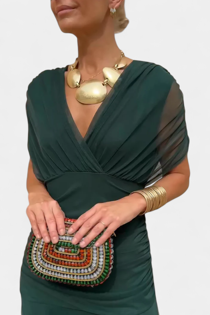 Maxi dress for women off-the-Shoulders ruched waist twisted neckline