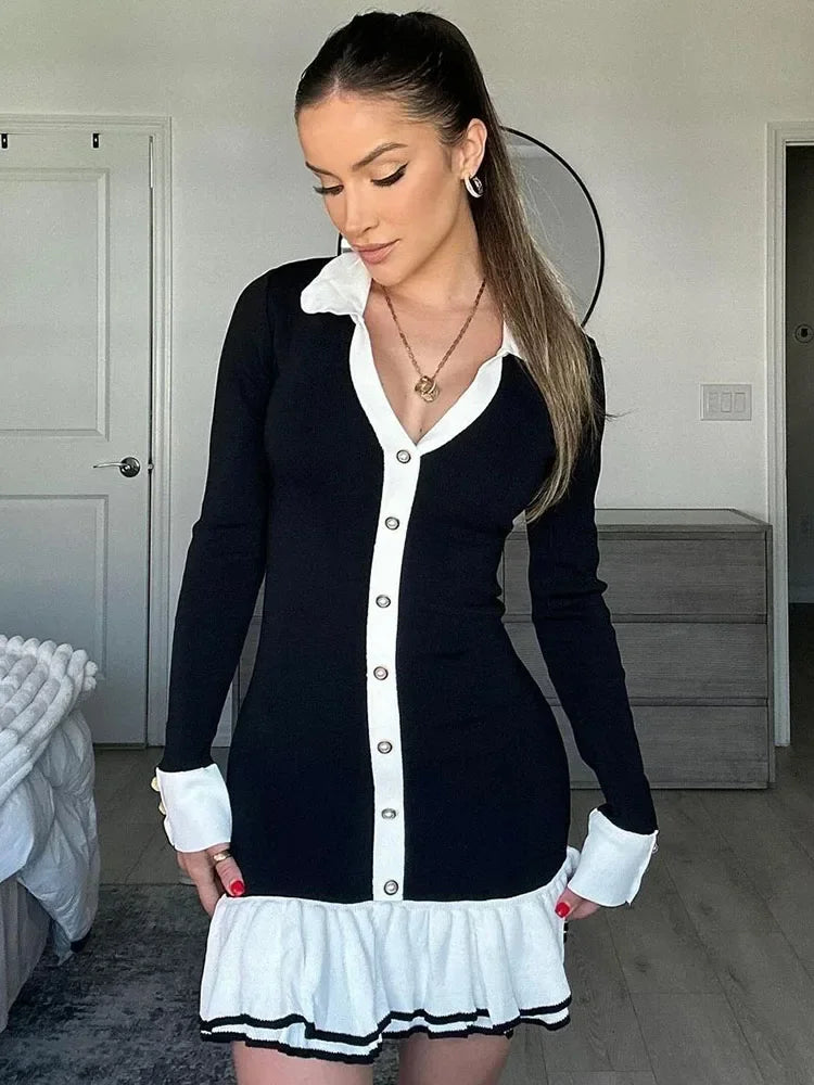 Mini dress woman with ruffles and distinctive buttons
