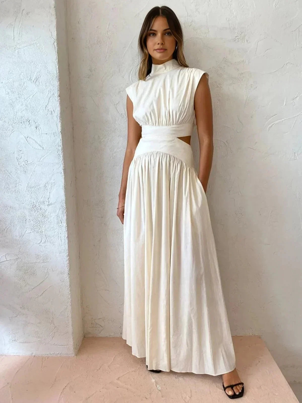 Maxi dress for women with cut-outs and high neck