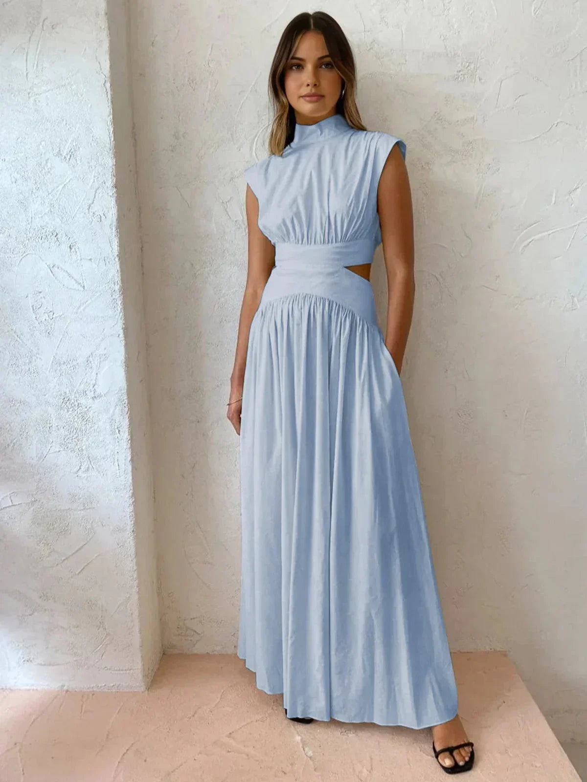Maxi dress for women with cut-outs and high neck