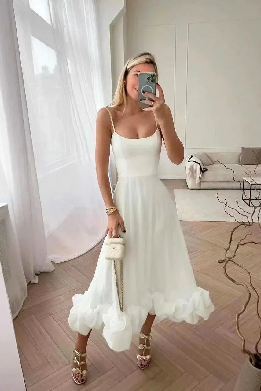 Women's Maxi dress with ruffled hem and thin straps