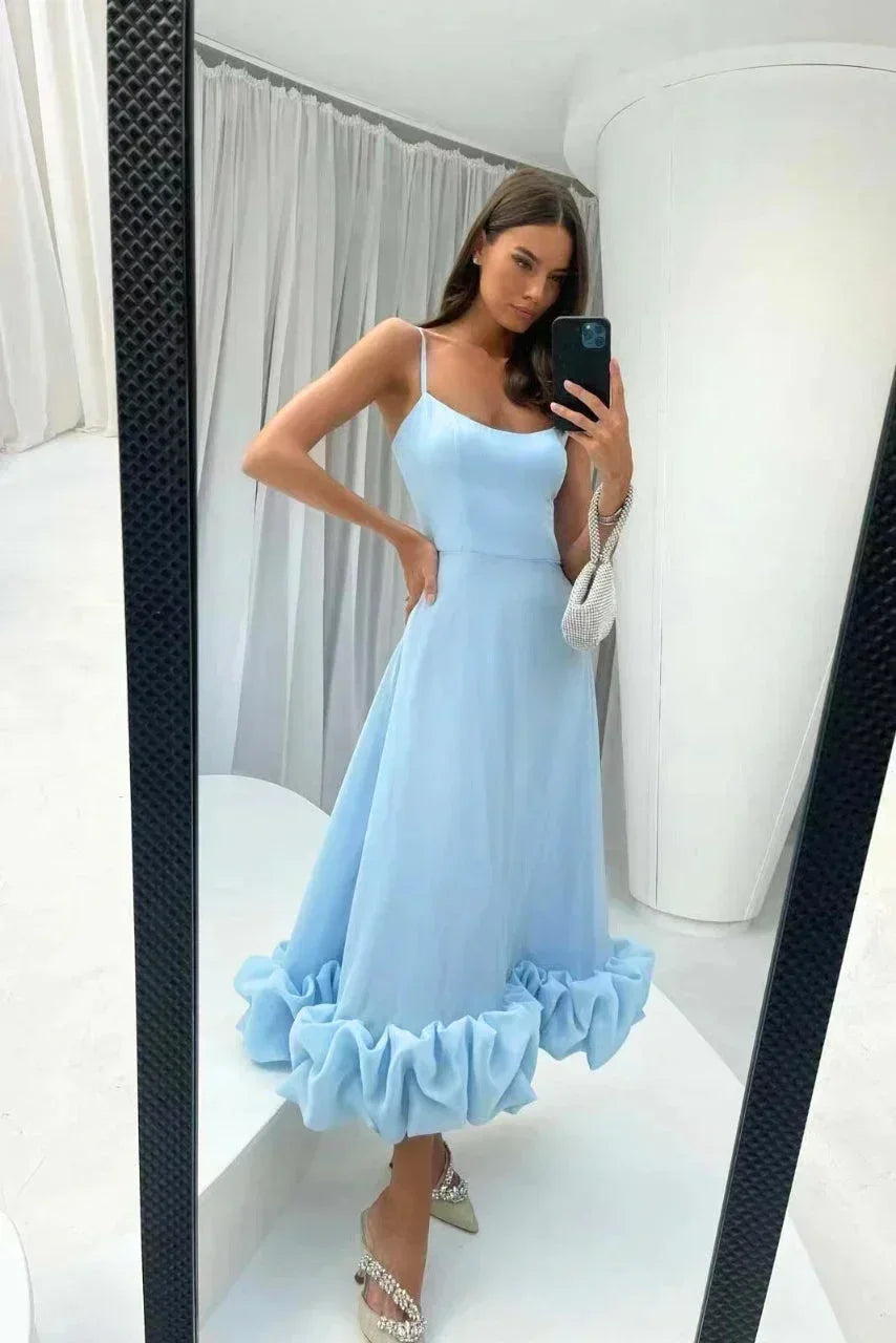 Women's Maxi dress with ruffled hem and thin straps