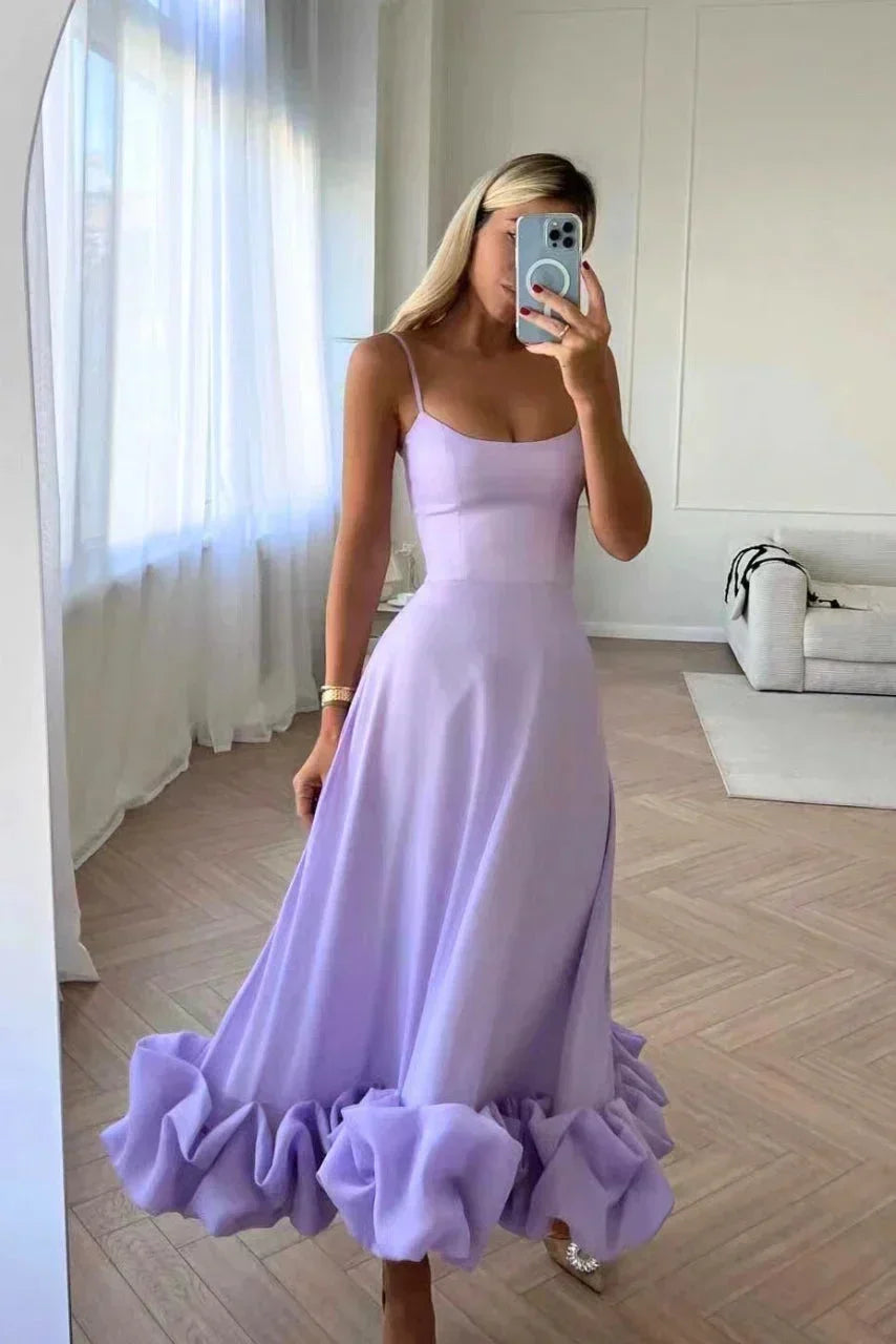 Women's Maxi dress with ruffled hem and thin straps