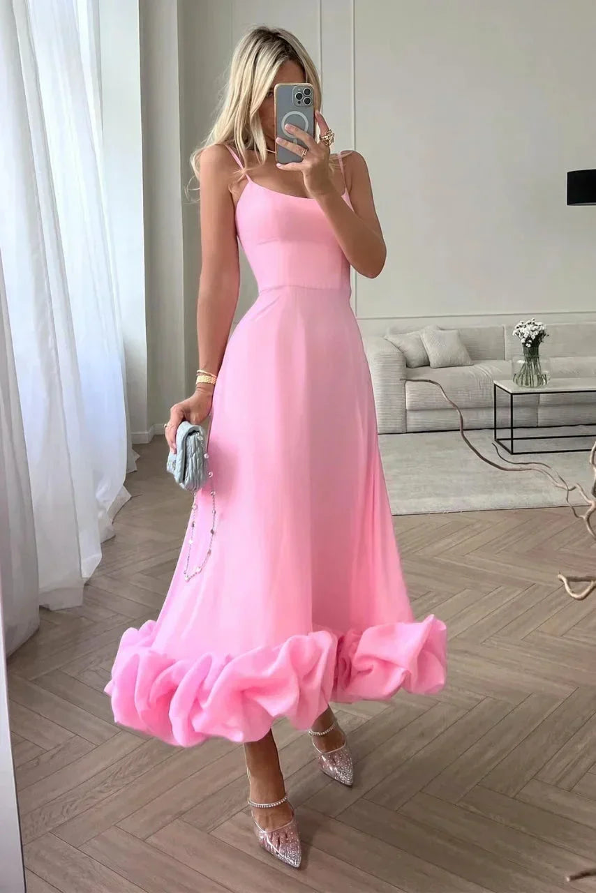 Women's Maxi dress with ruffled hem and thin straps