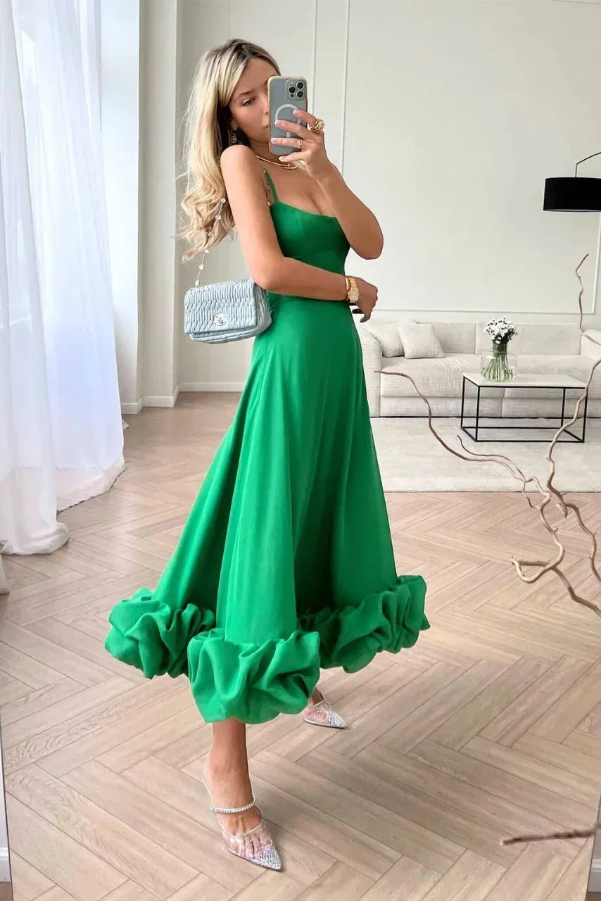 Women's Maxi dress with ruffled hem and thin straps