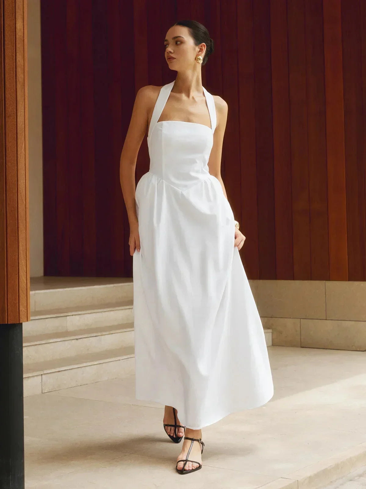 Women's Maxi dress with square neck and built-in pockets