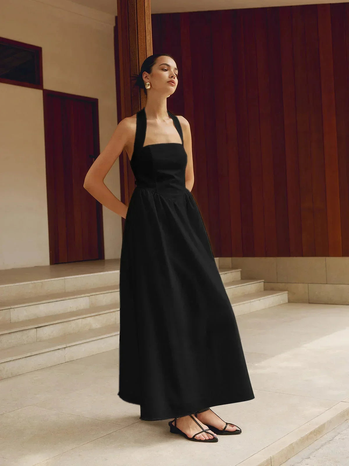 Women's Maxi dress with square neck and built-in pockets