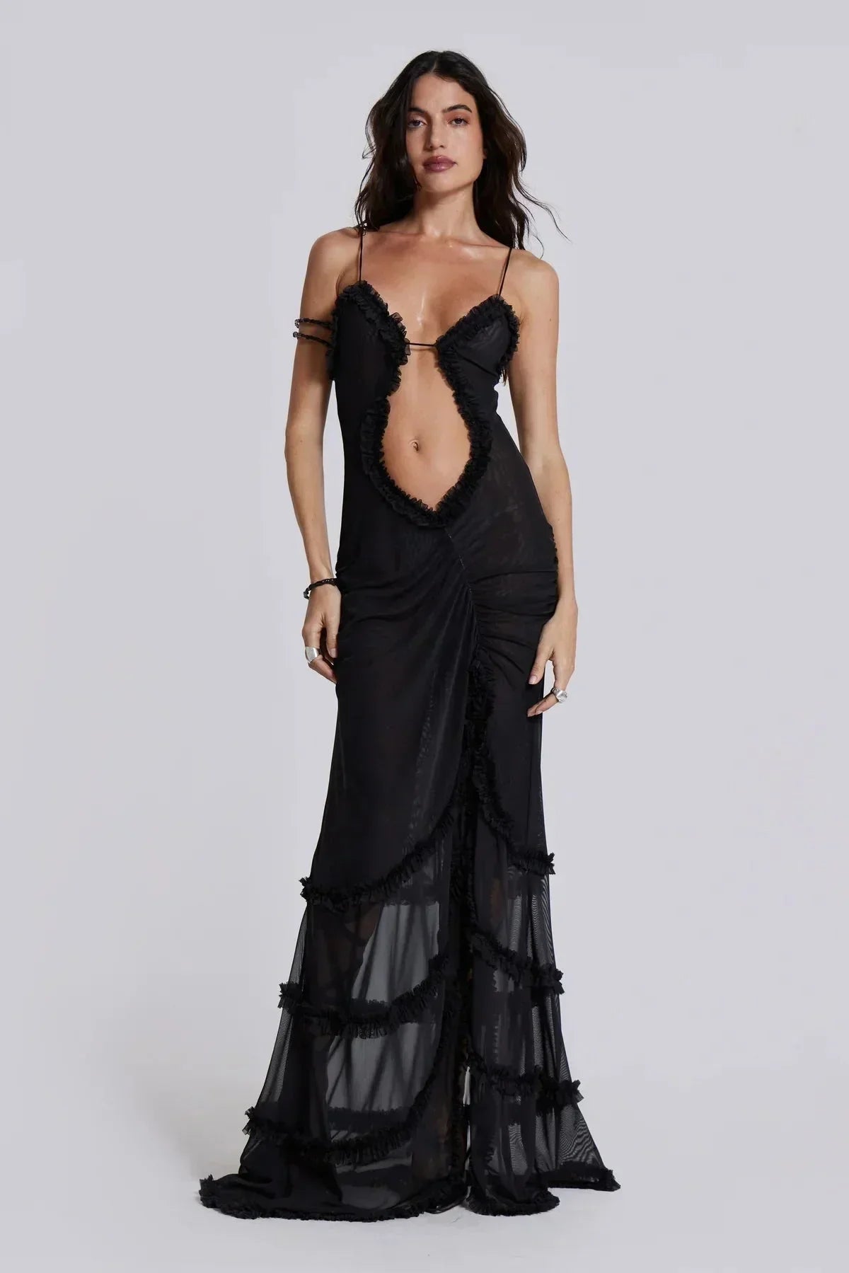 Women's Maxi dress V-neck with draped details