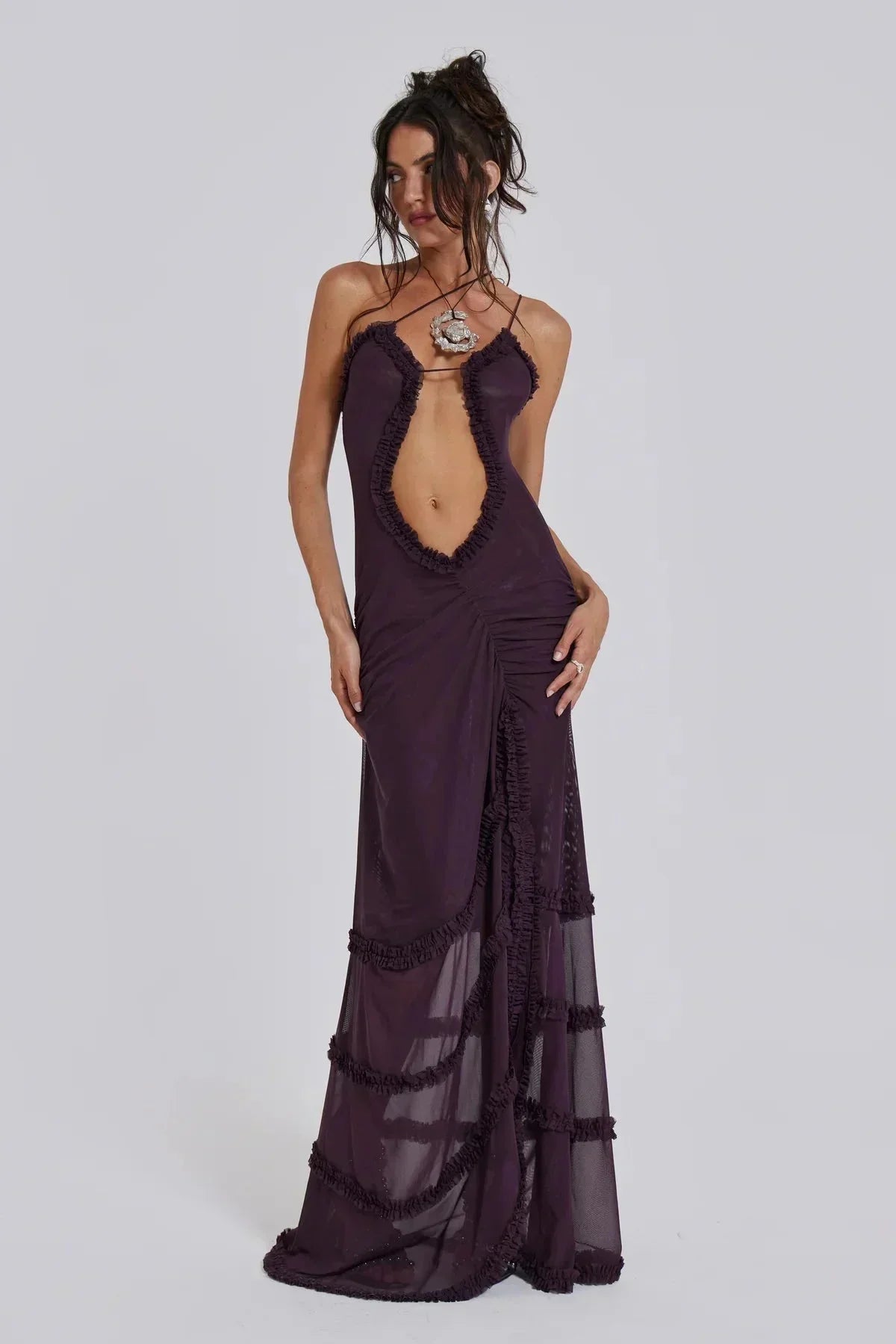 Women's Maxi dress V-neck with draped details