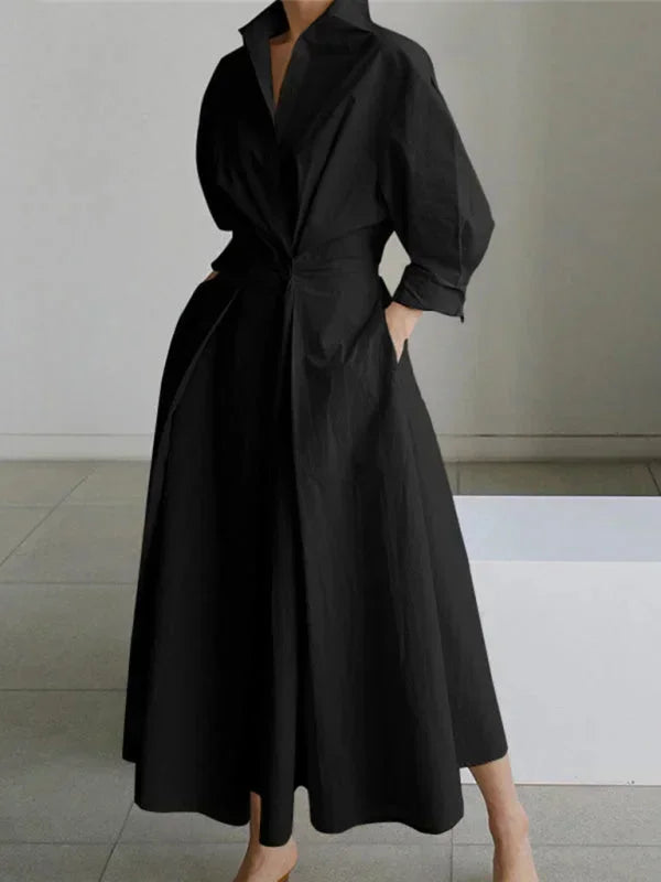 Women's Maxi dress with draped collar sleeves and pockets