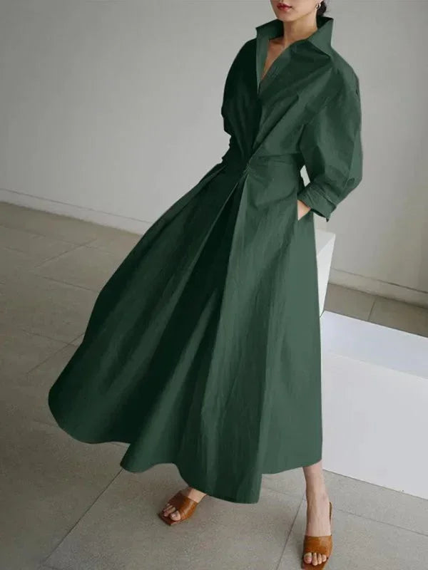 Women's Maxi dress with draped collar sleeves and pockets