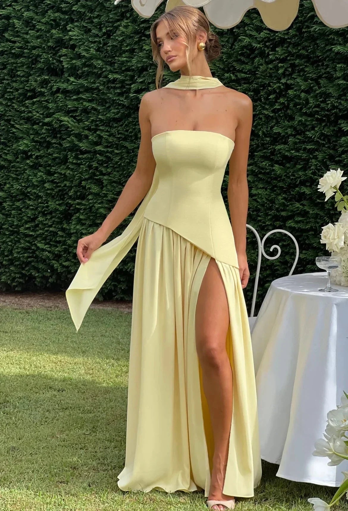 Slit Maxi dress for women with scarf
