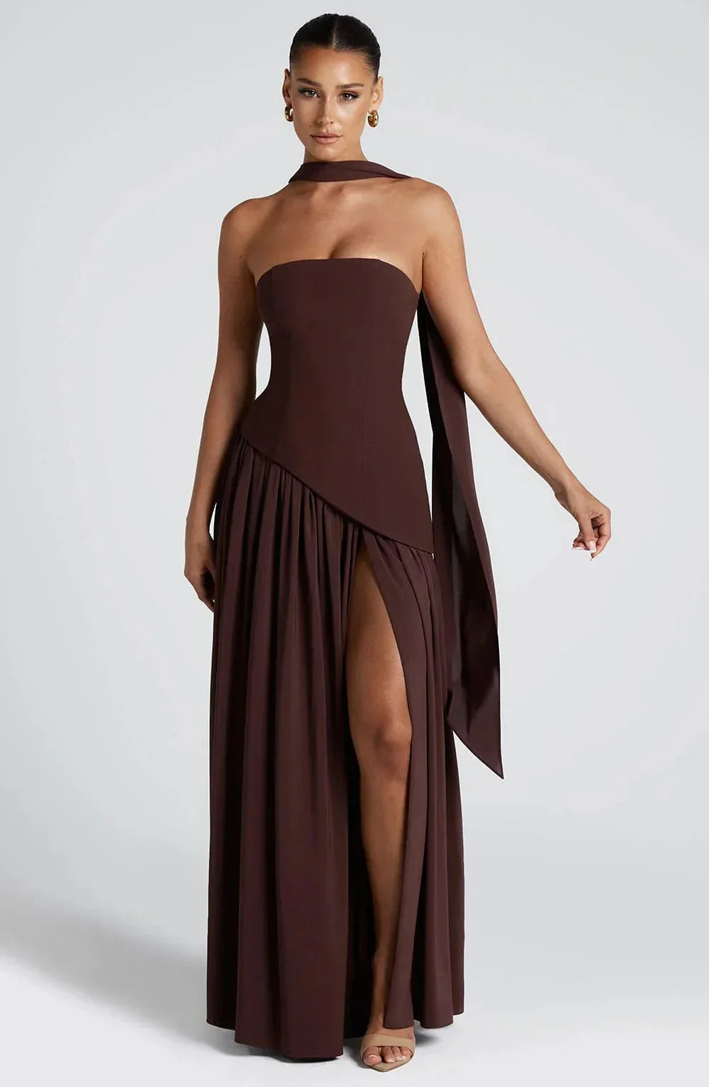 Slit Maxi dress for women with scarf