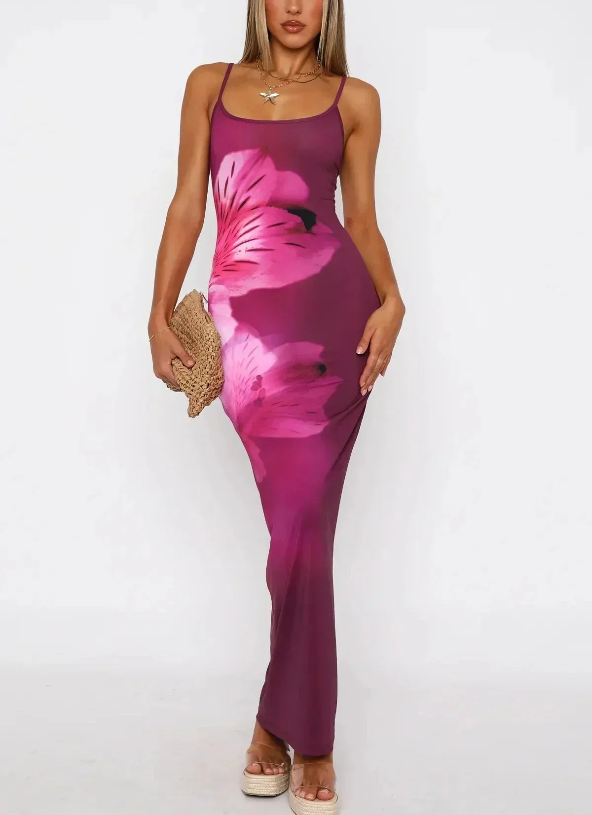 Women's Maxi dress with artistic print and straps
