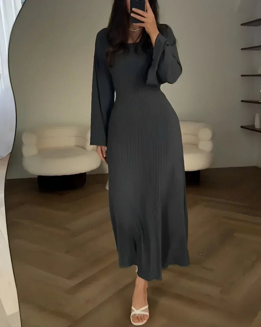 Maxi dress woman lilac square neckline long sleeves
