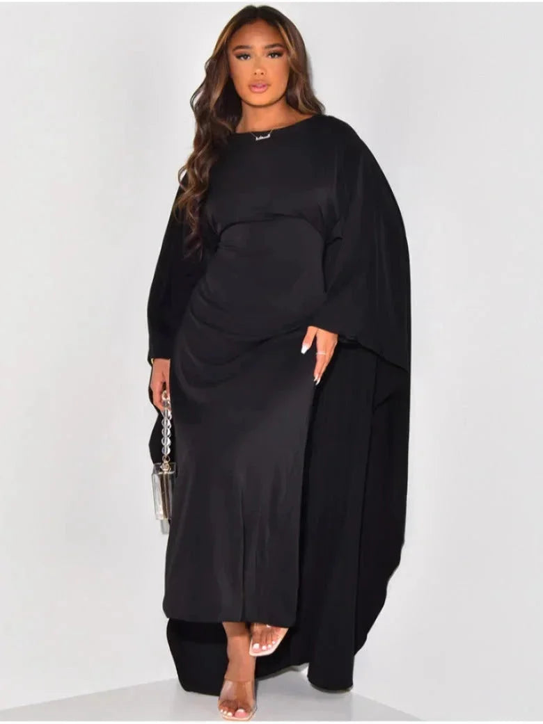 Women's Maxi dress with long draped flowy sleeves