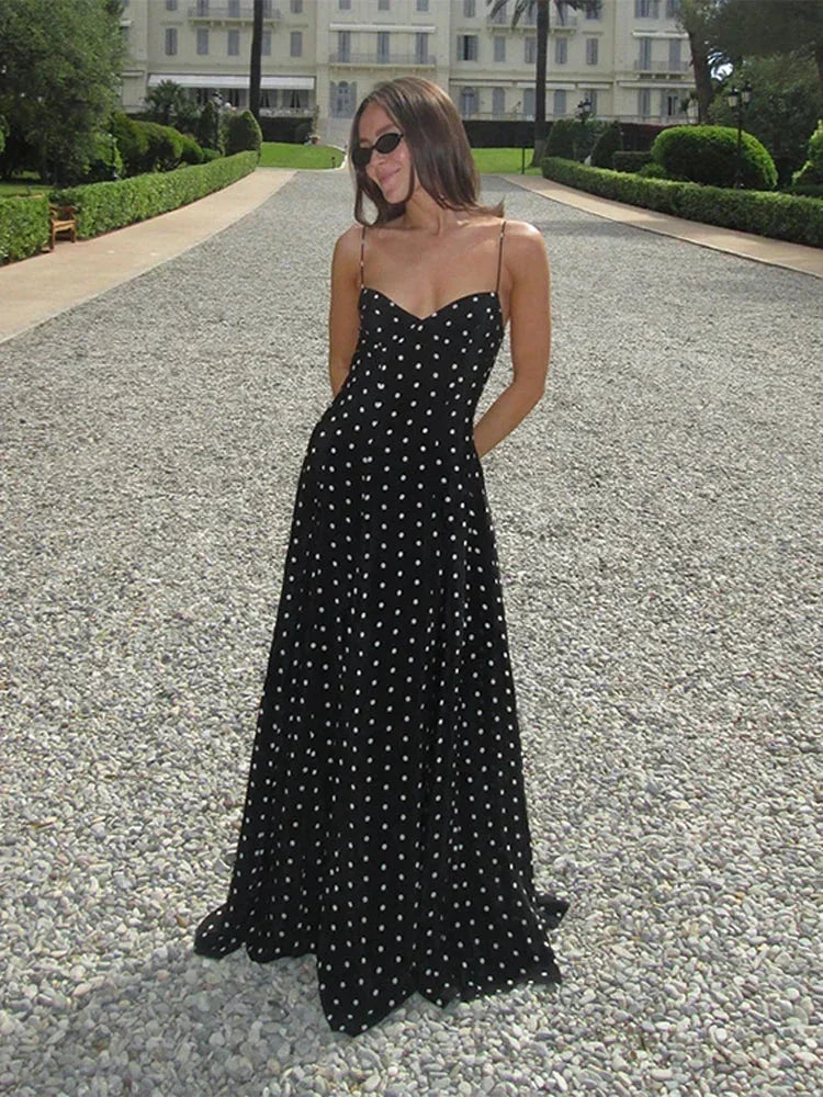 Women's black polka dot Maxi dress
