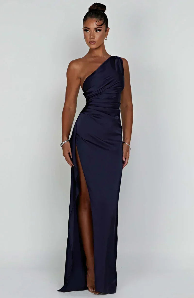 Maxi dress woman black asymmetrical