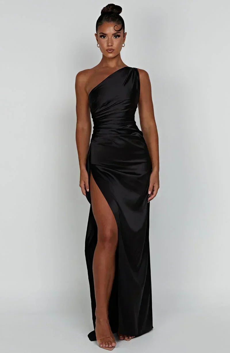 Maxi dress woman black asymmetrical