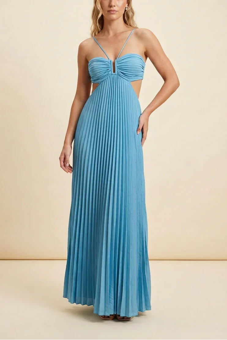 Pleated backless Maxi dress for women