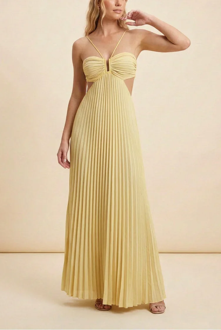 Pleated backless Maxi dress for women