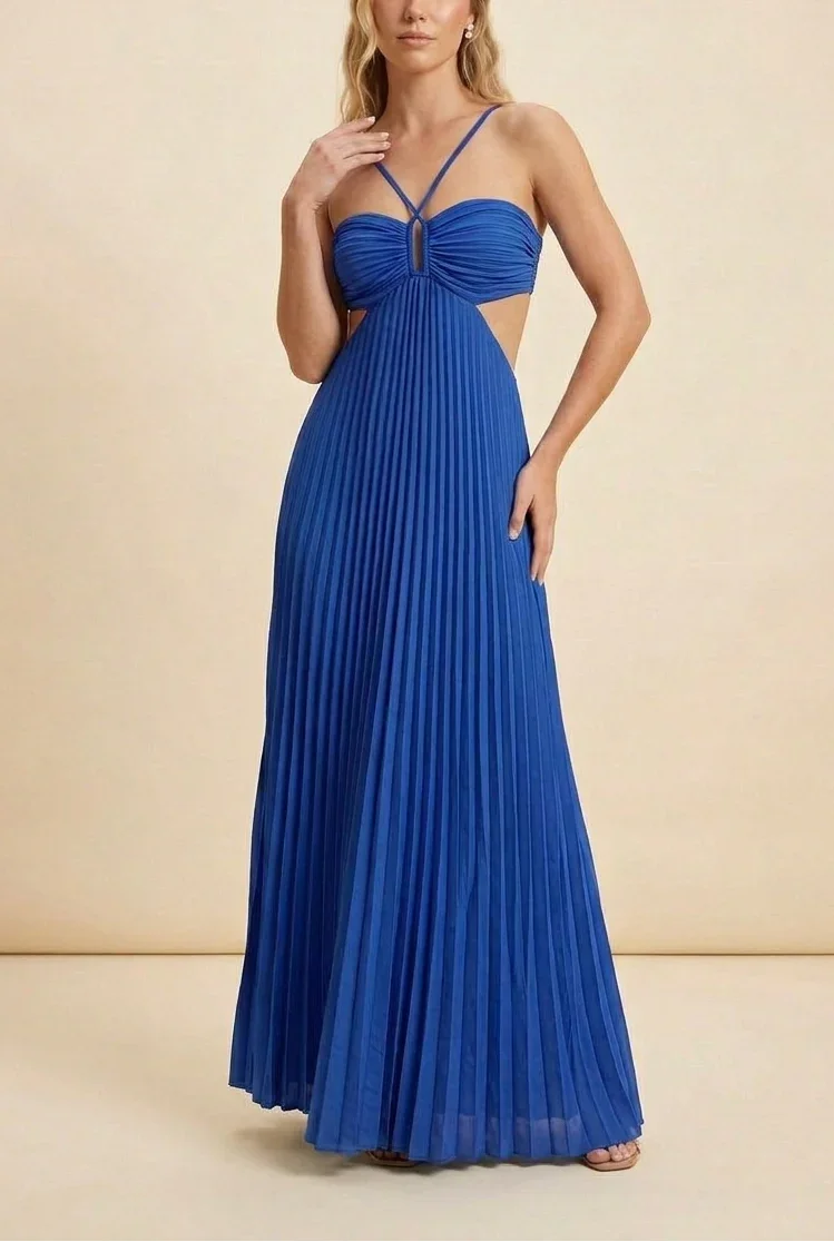 Pleated backless Maxi dress for women