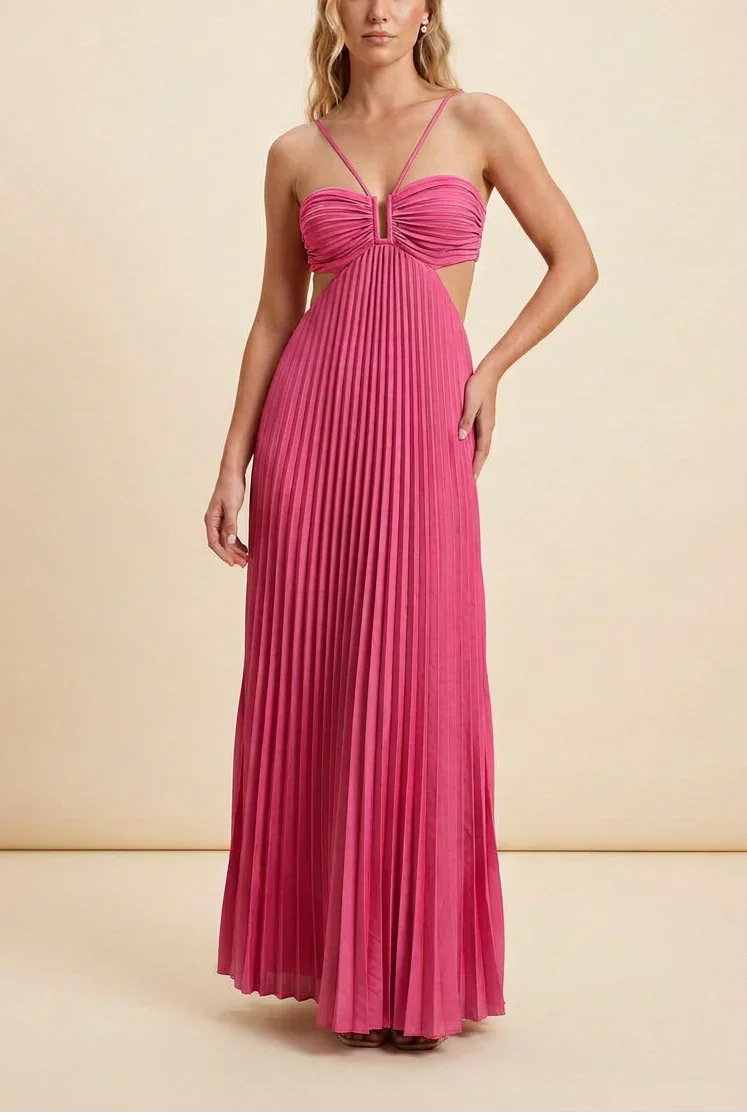 Pleated backless Maxi dress for women