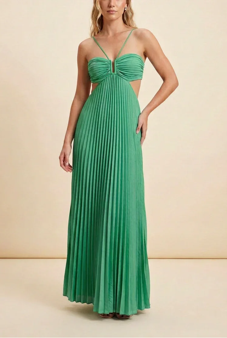 Pleated backless Maxi dress for women