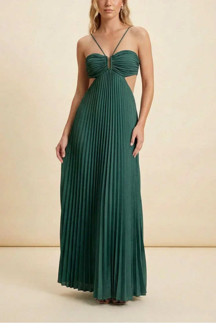 Pleated backless Maxi dress for women