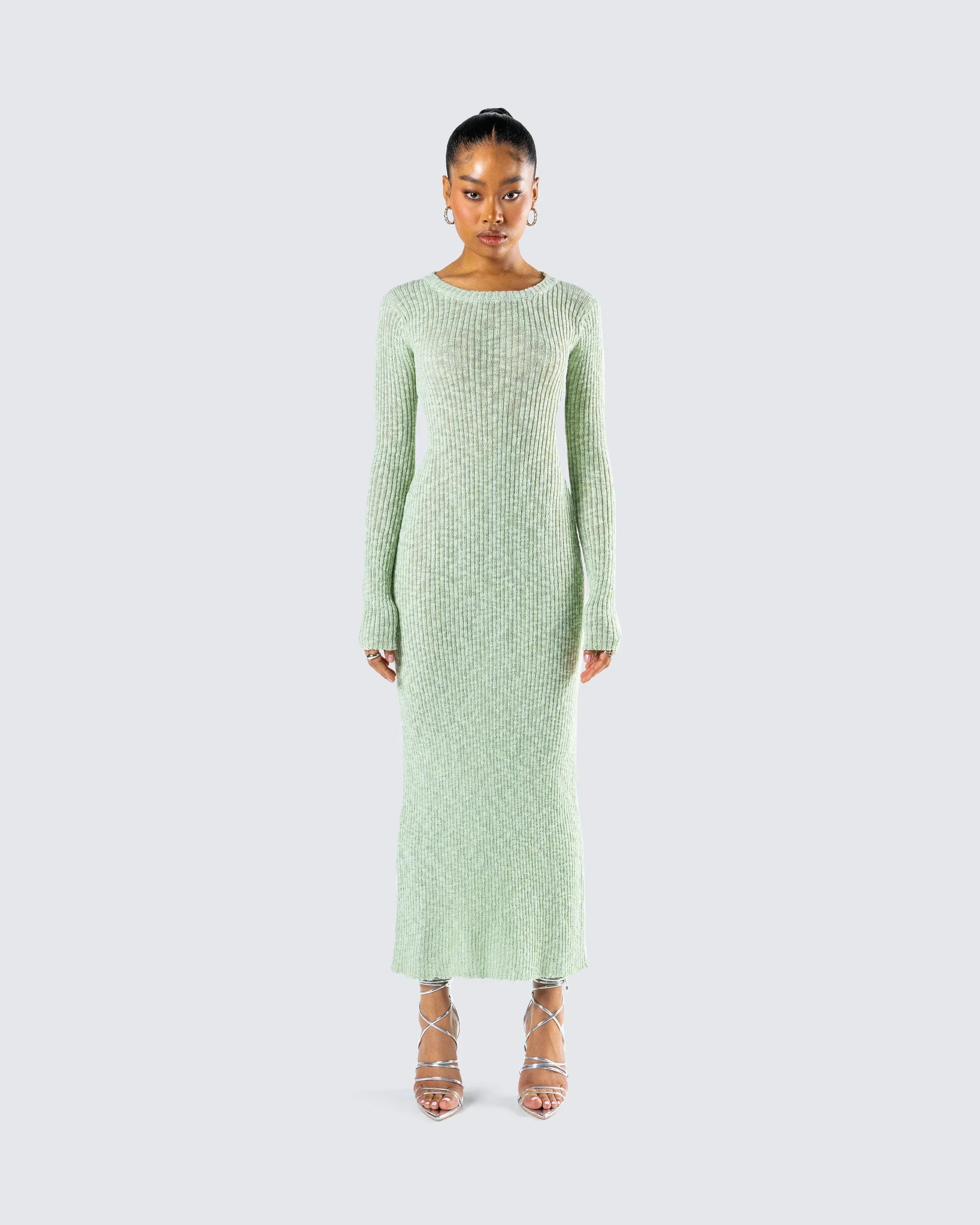 Women's light green knit Maxi dress