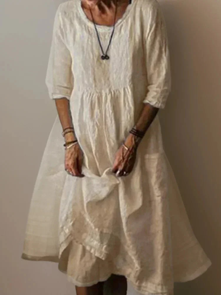 Women's Maxi dress with ruffles, V-neck and 3/4 sleeves