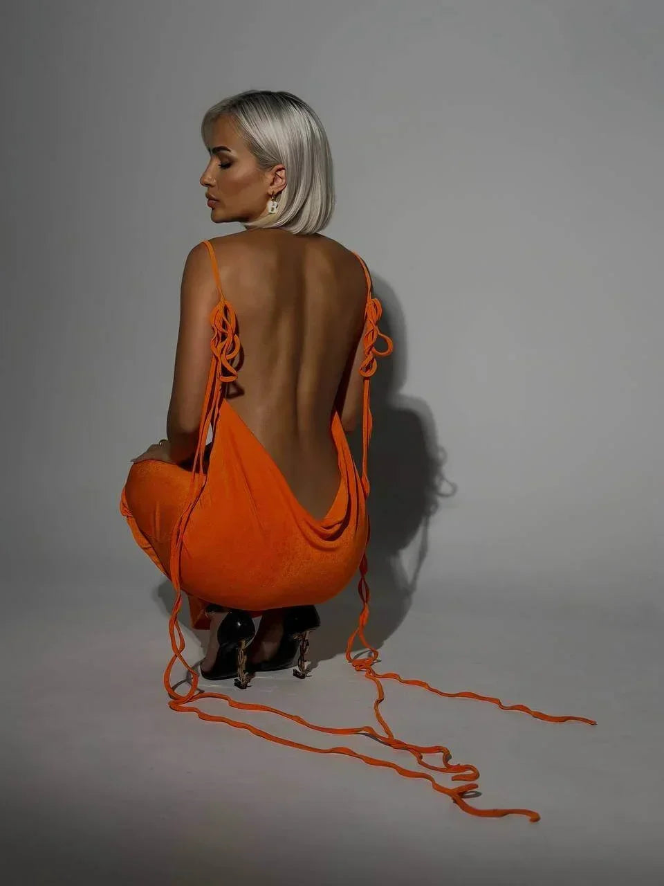 Elegant backless Maxi dress with adjustable ties