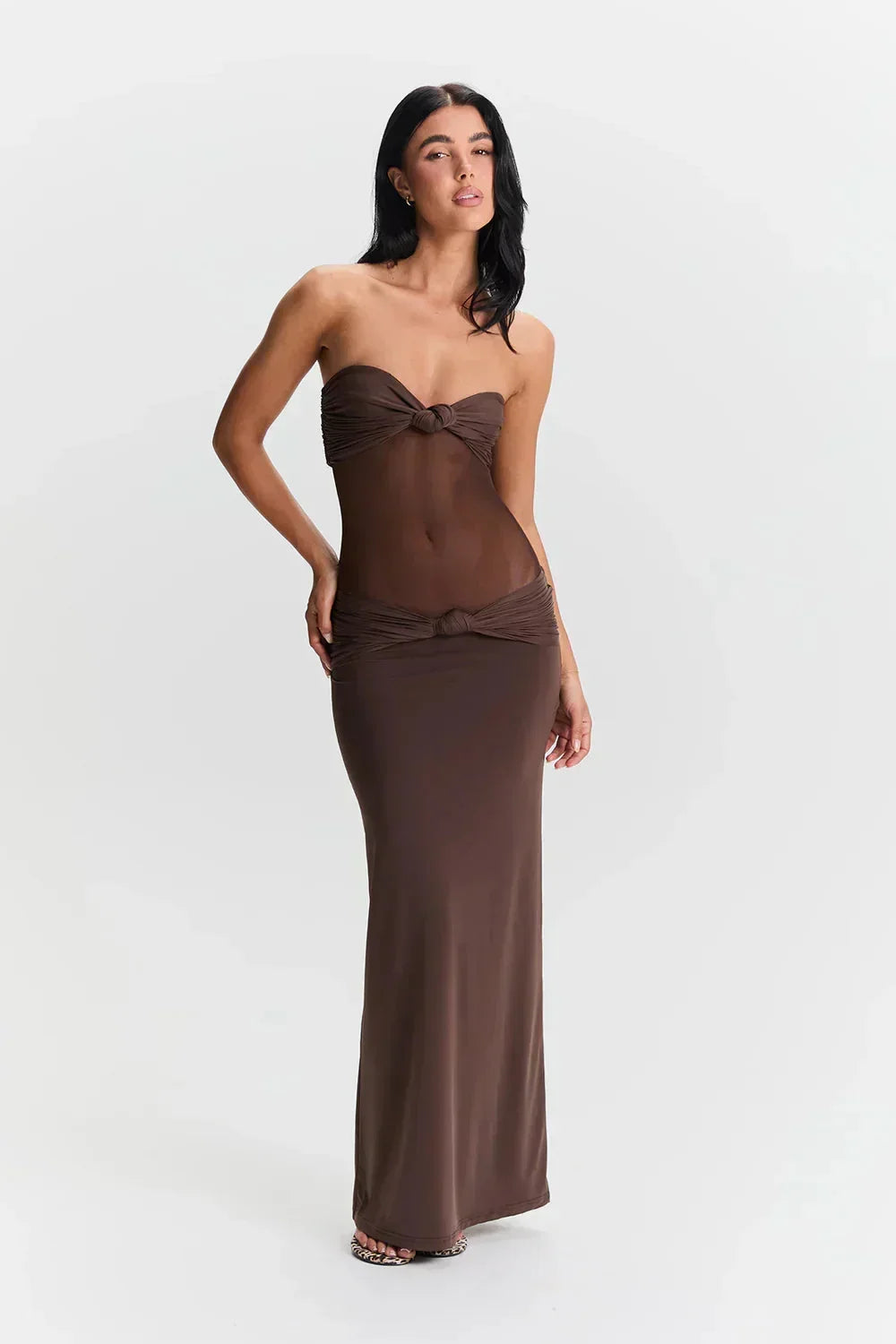 Strapless Maxi dress with sheer details and bows