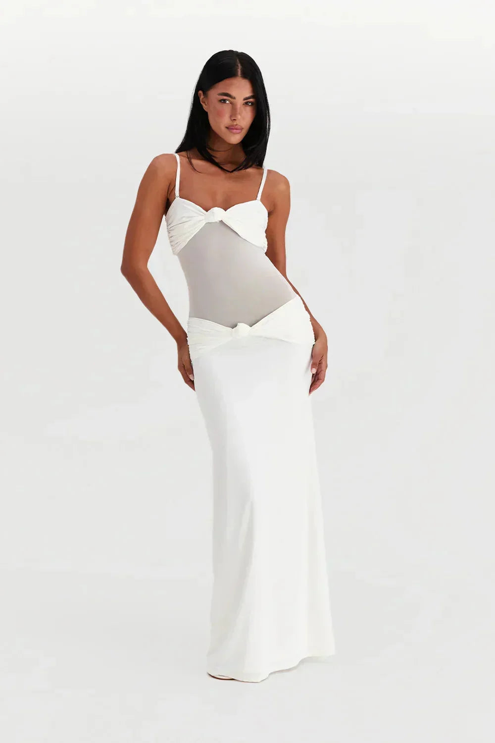 Strapless Maxi dress with sheer details and bows