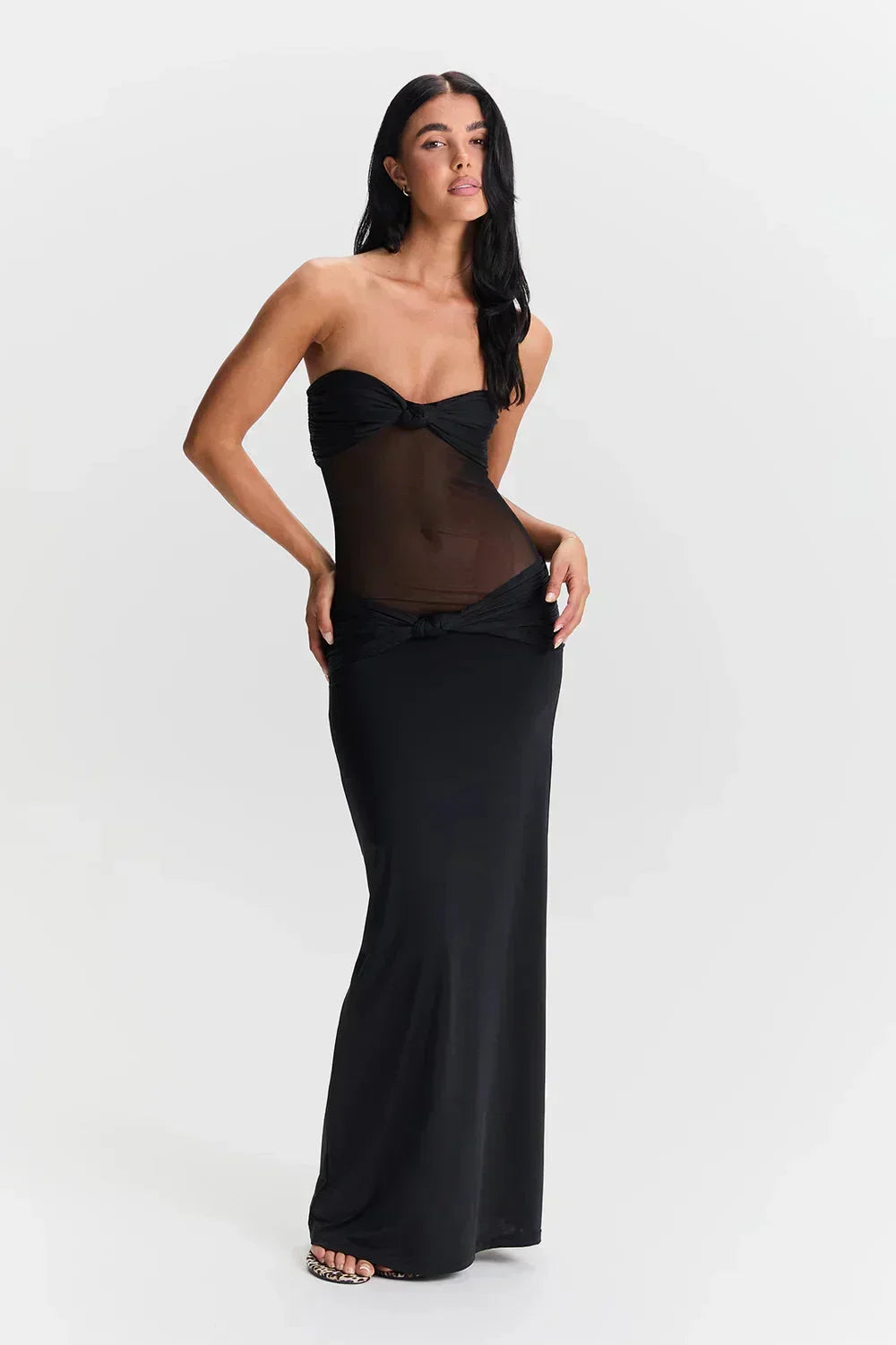 Strapless Maxi dress with sheer details and bows