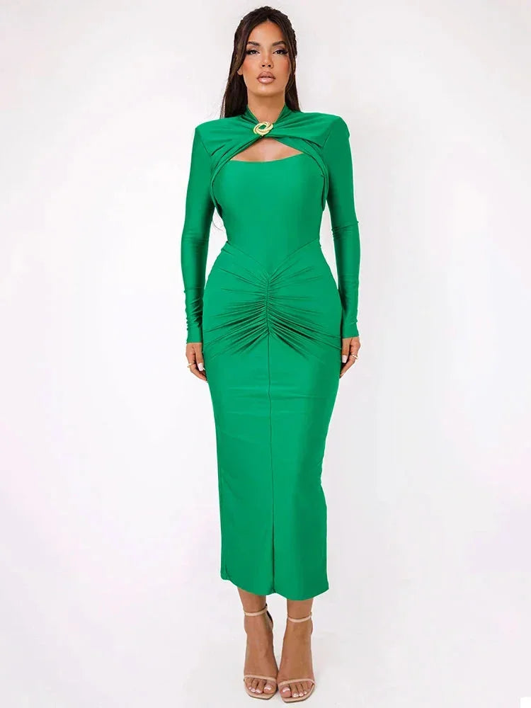 Women's Maxi dress with metallic details and long sleeves