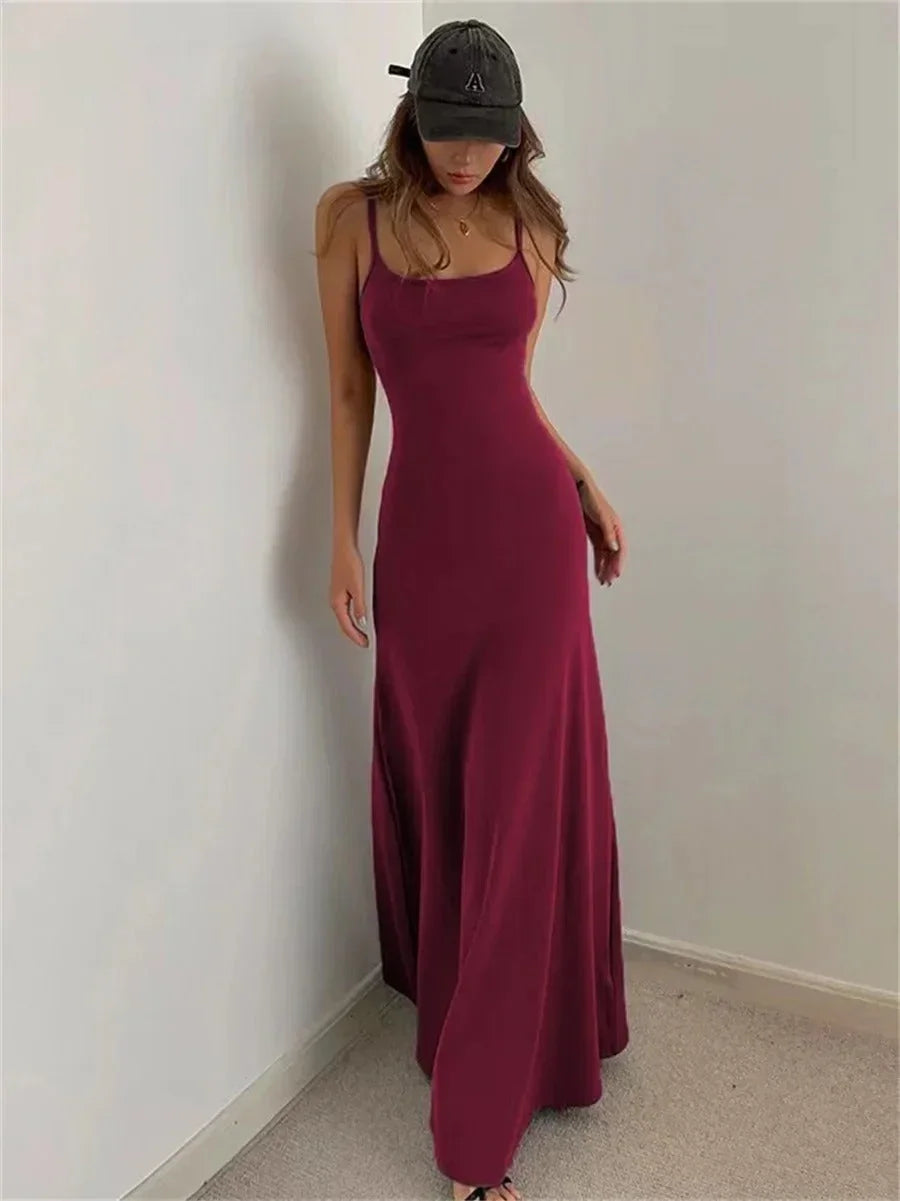 Women's fitted Maxi dress with thin straps summer