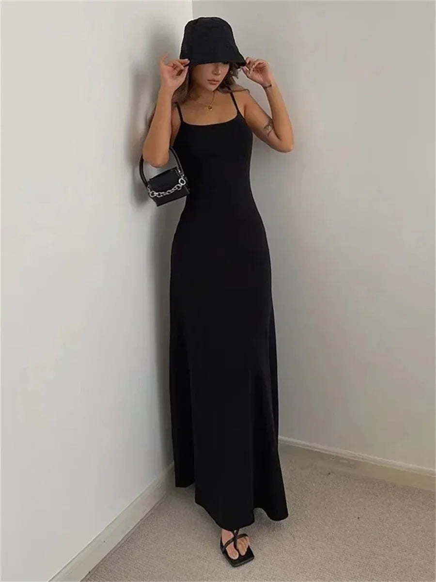 Women's fitted Maxi dress with thin straps summer