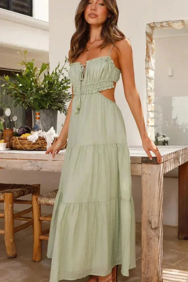 Women's backless summer Maxi dress with ruffle details