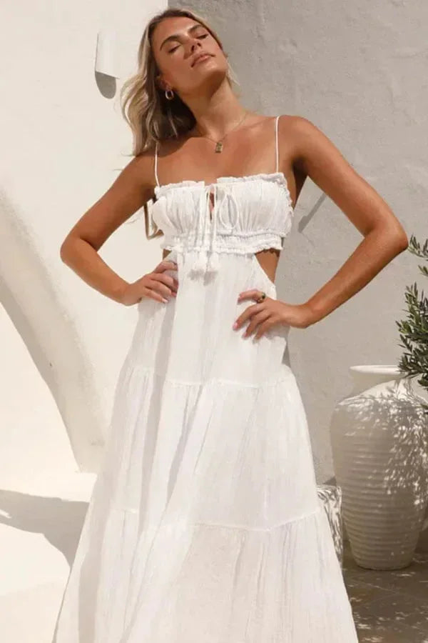 Women's backless summer Maxi dress with ruffle details