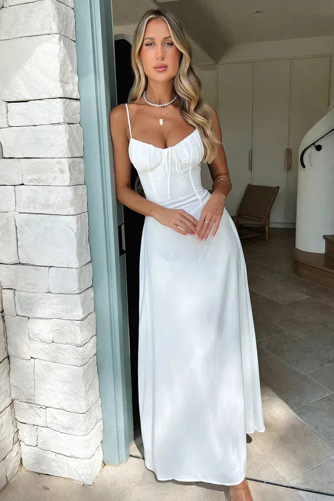 Ruched strapless Maxi dress with adjustable straps